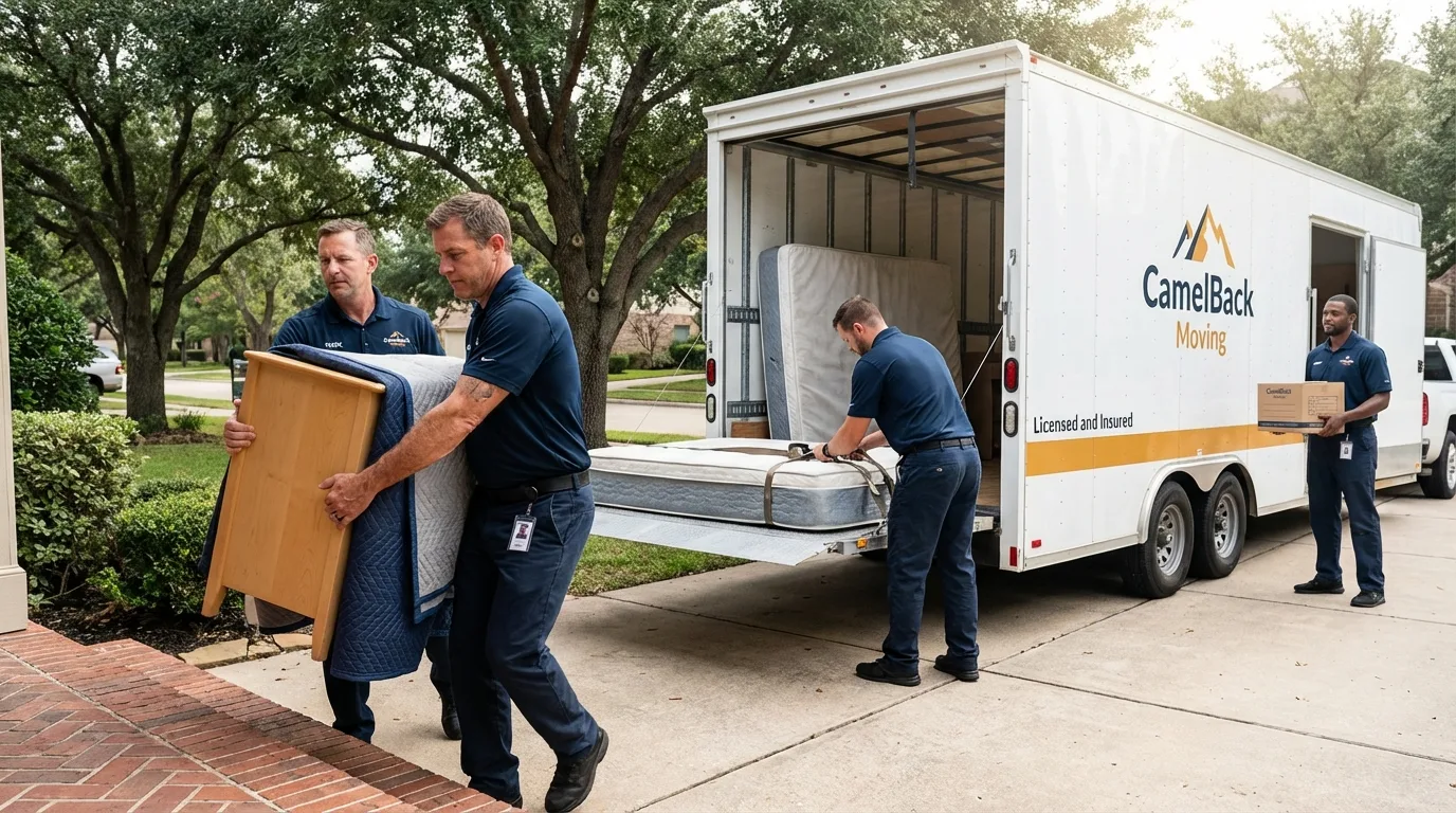 Crew loading residential truck for cross-state move from Trumbull, CT