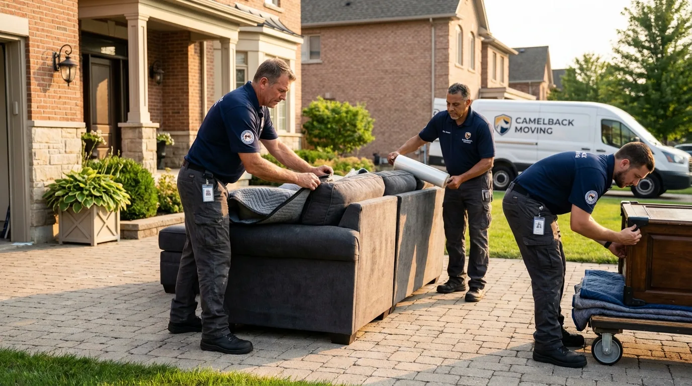 Large estate moving crew wrapping furniture in Trumbull, CT