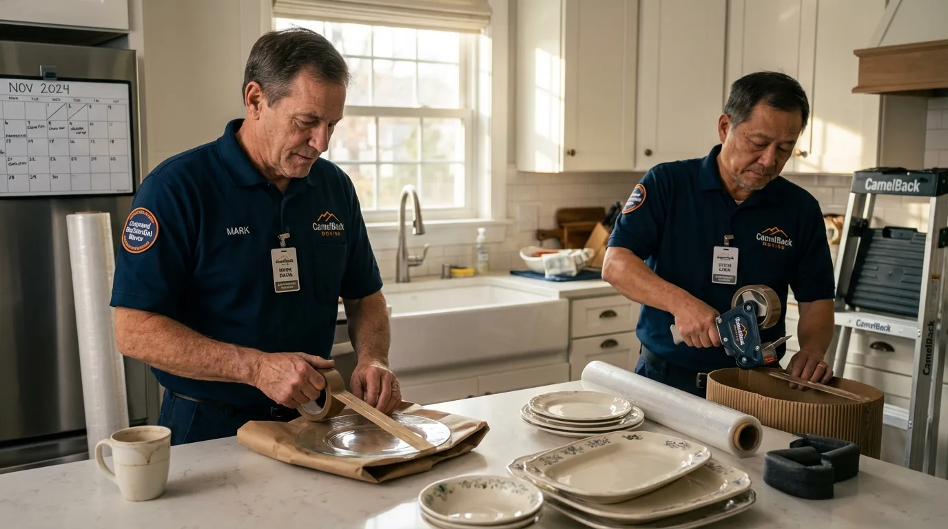 Professional crew packing kitchen dishware in Trumbull, CT